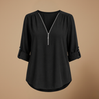 Dames blouse met V-hals en ritssluiting Jelle Jora Mode