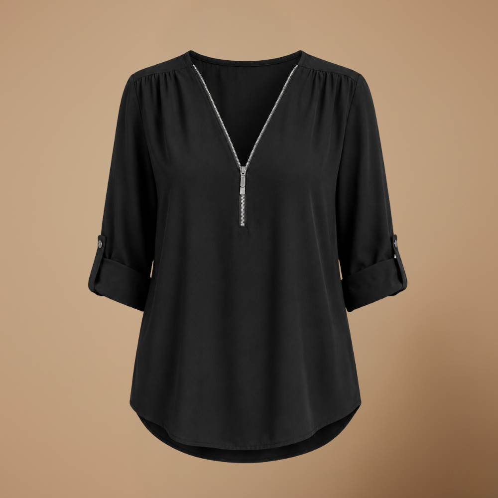 Dames blouse met V-hals en ritssluiting Jelle Jora Mode