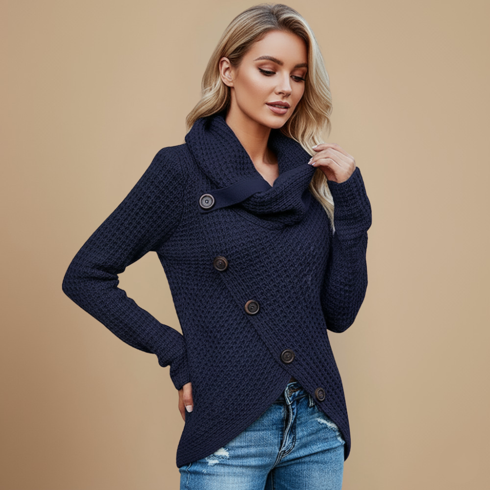 Effen gebreide trui met col en knoopdetails Jelle Jora Mode