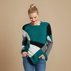 Geometrische patchwork losse top met lange mouwen Jelle Jora Mode