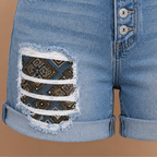 Damesjeansshort met omgeslagen zoom en versleten look Jelle Jora Mode