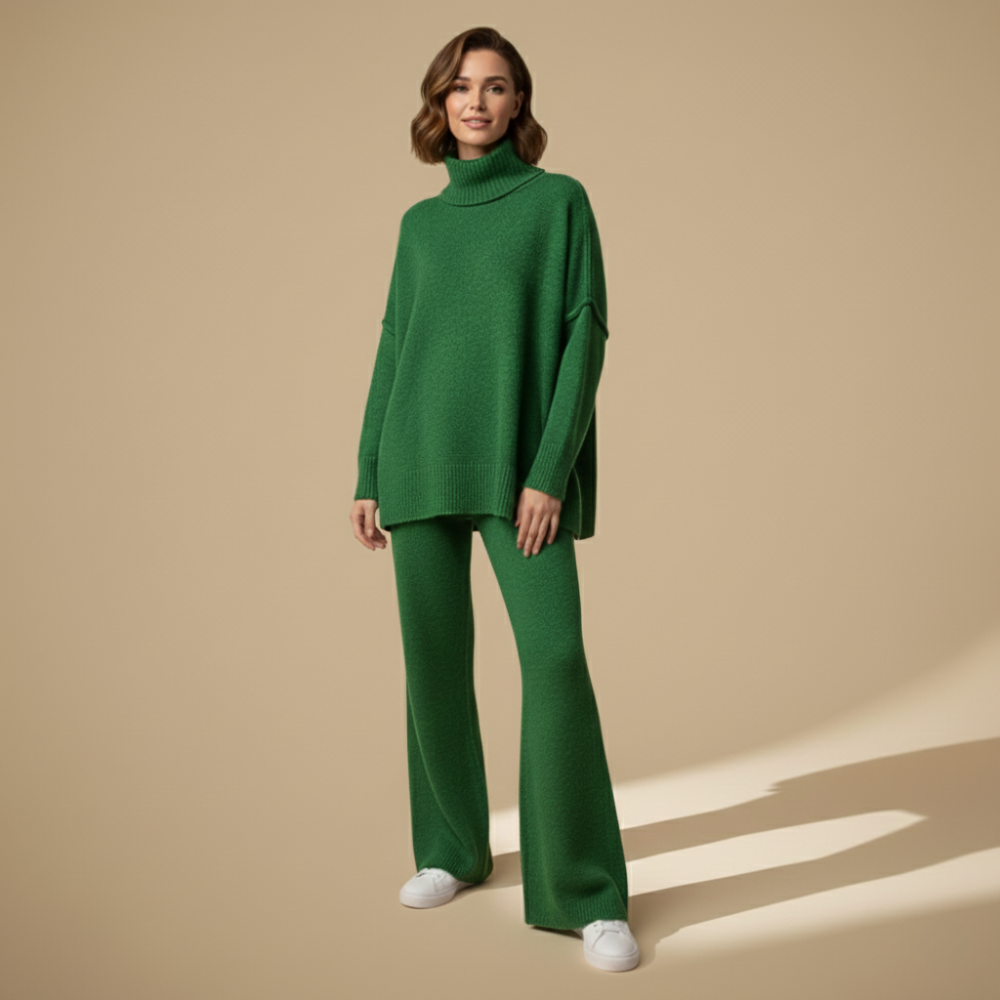 Dikke gebreide broek met hoge kraag voor dames Jelle Jora Mode