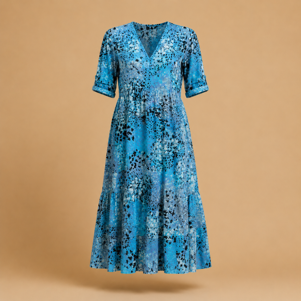 Damesmidi-jurk met bloemenprint en V-hals Jelle Jora Mode