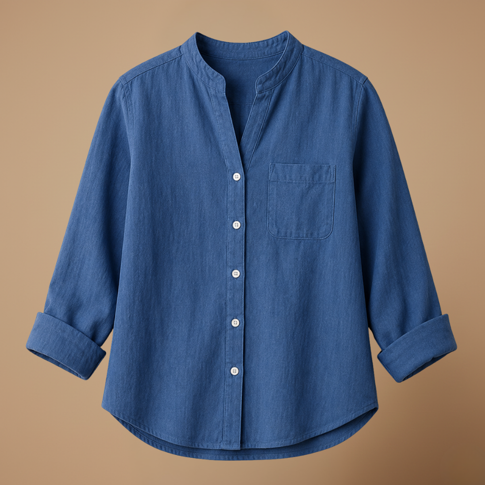 Damesblouse met losse pasvorm knoopsluiting en V-hals Jelle Jora Mode