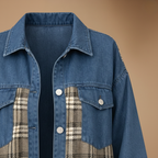 Denim jasje met patchwork ruitjesmotief en knoopsluiting Jelle Jora Mode