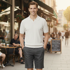 Heren gebreide slim fit polo met korte mouwen Jelle Jora Mode