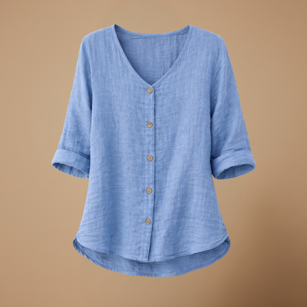Dames casual blouse met losse pasvorm v-hals knopen en lange mouwen Jelle Jora Mode
