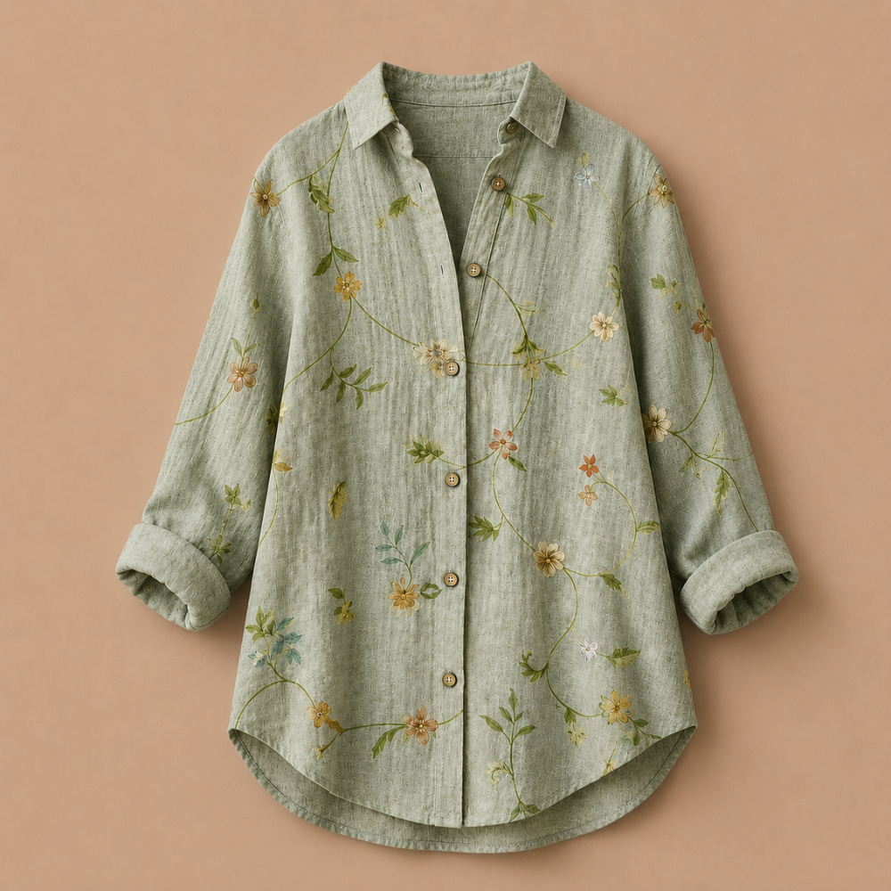 Dames casual blouse met lange mouwen patroon en knoopsluiting Jelle Jora Mode