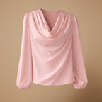 Dames casual blouse met gedrapeerde hals en pofmouwen Jelle Jora Mode
