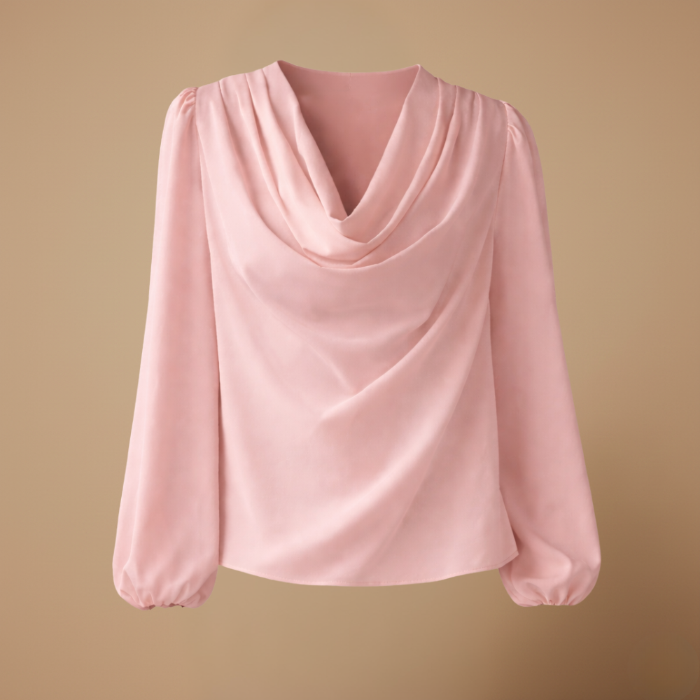 Dames casual blouse met gedrapeerde hals en pofmouwen Jelle Jora Mode