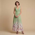 Dames bloemenprint maxi-jurk met v-hals ontwerp Jelle Jora Mode