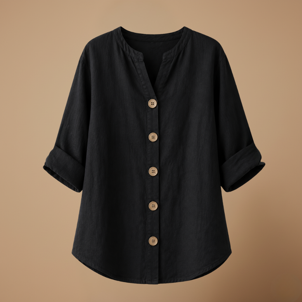 Damesblouse met V-hals en knopen aan de voorkant Jelle Jora Mode