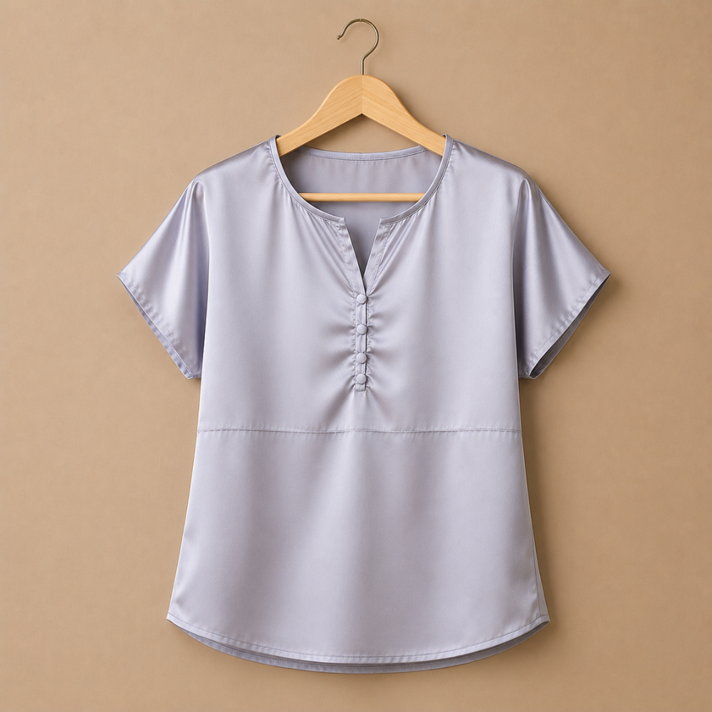 Dames shirt met v-hals korte mouwen en knopen Jelle Jora Mode