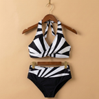 Dames gestreepte halterbikini set met hoge taille tweedelige badkleding Jelle Jora Mode
