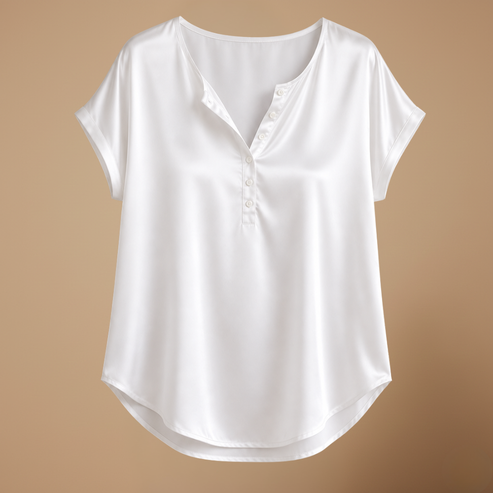 Damesblouse met v-hals korte mouwen en knopen Jelle Jora Mode