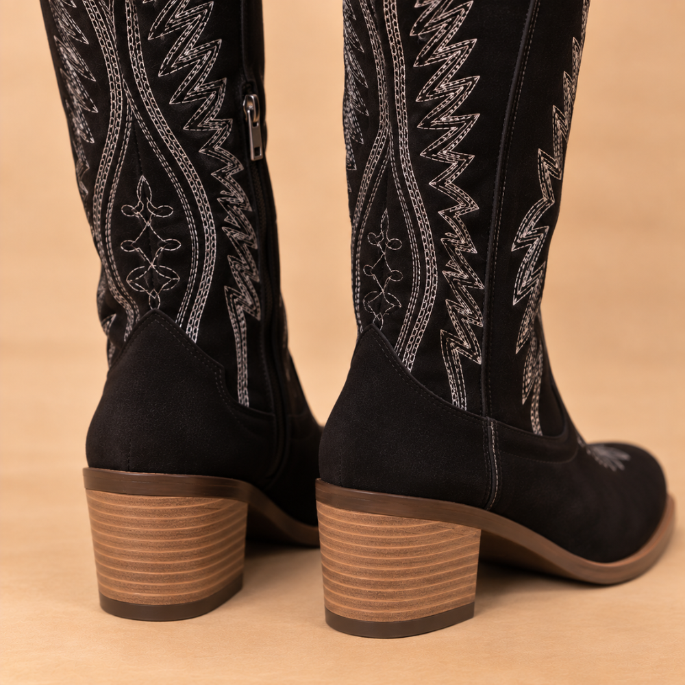 Dames geborduurde westernlaarzen met spitse neus Jelle Jora Mode