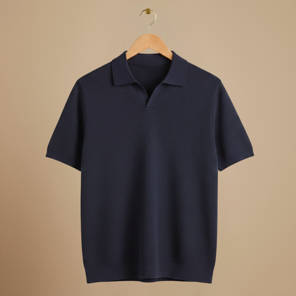Lichtgewicht gebreid poloshirt met korte mouwen voor heren Jelle Jora Mode