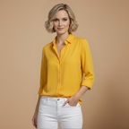 Dames losvallend effen overhemd met lange mouwen en knoopsluiting