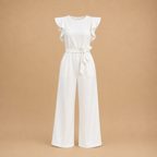 Dames jumpsuit met wijde pijpen gerimpelde mouwen en ceintuur Jelle Jora Mode