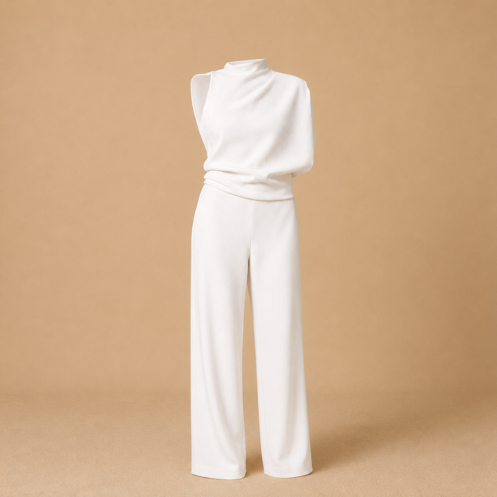 Dames jumpsuit met hoge kraag en wijde pijpen Jelle Jora Mode
