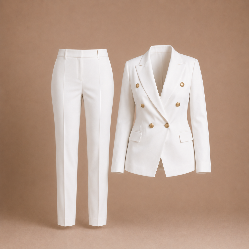 Dames elegant pak met broek en dubbele rij knopen Jelle Jora Mode