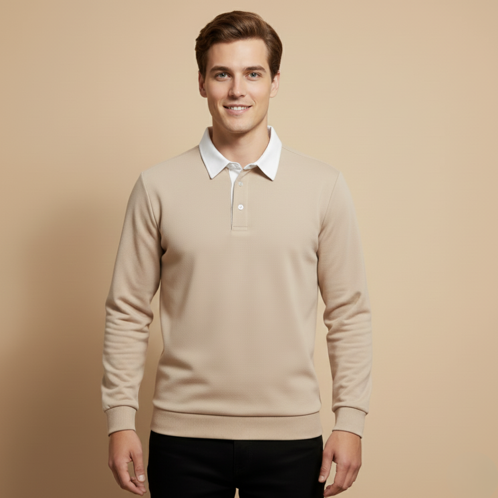 Heren sweater met lange mouwen en polo-kraag Jelle Jora Mode