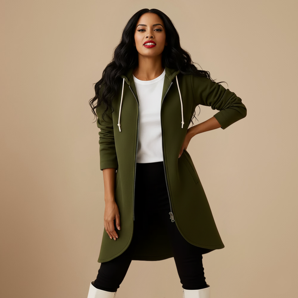 Lange oversized hoodiejack met volledige ritssluiting en zakken Jelle Jora Mode