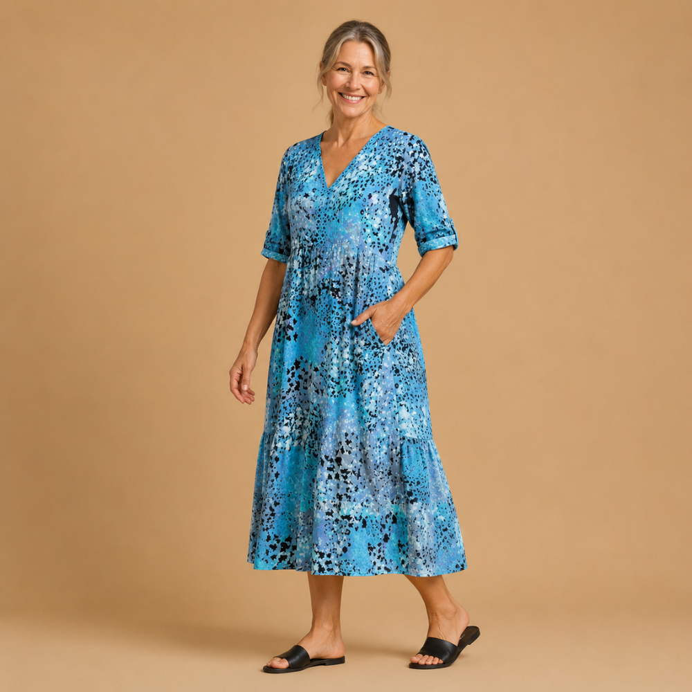 Damesmidi-jurk met bloemenprint en V-hals Jelle Jora Mode