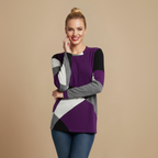 Geometrische patchwork losse top met lange mouwen Jelle Jora Mode