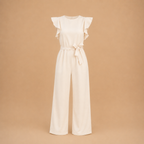 Dames jumpsuit met wijde pijpen gerimpelde mouwen en ceintuur Jelle Jora Mode