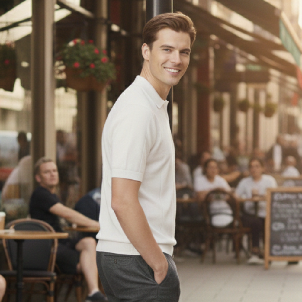 Heren gebreide slim fit polo met korte mouwen Jelle Jora Mode