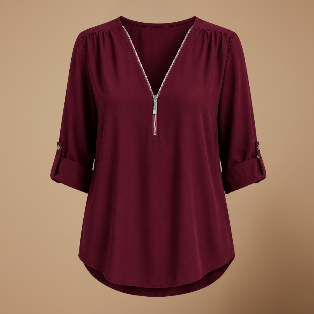 Dames blouse met V-hals en ritssluiting Jelle Jora Mode