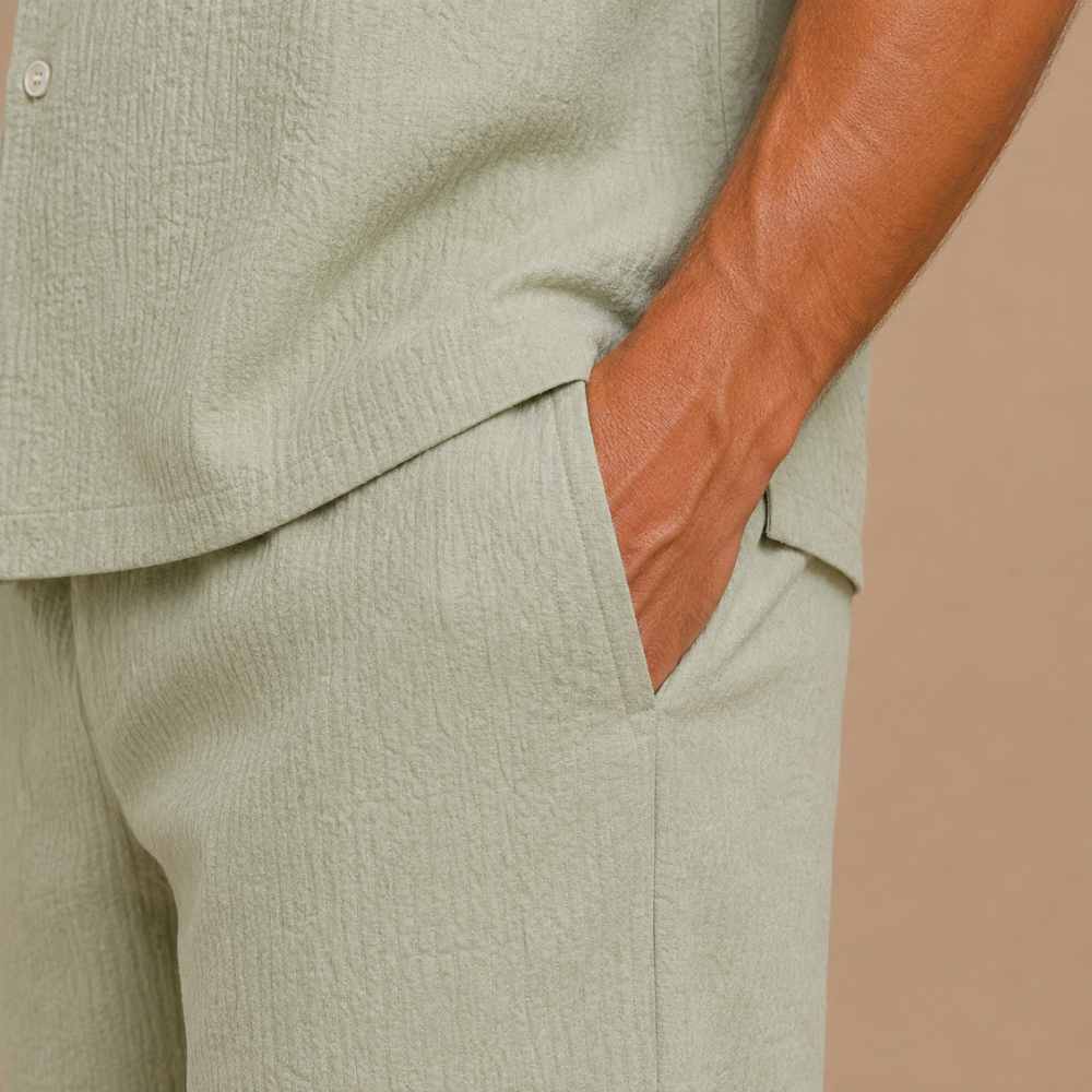 Heren set met overhemd met relaxte revers en korte broek Jelle Jora Mode