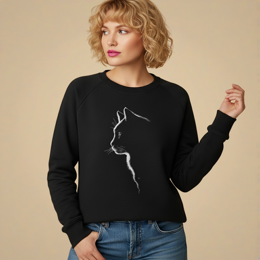 Sweatshirt met ronde hals en witte kattenprint Jelle Jora Mode