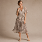 Dames midi-jurk met bloemendesign en V-hals met empire-taille Jelle Jora Mode