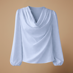 Dames casual blouse met gedrapeerde hals en pofmouwen Jelle Jora Mode