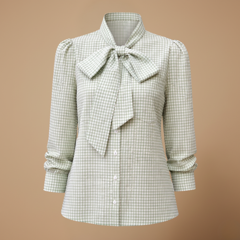 Damesblouse met lange mouwen ruitjespatroon en strik Jelle Jora Mode