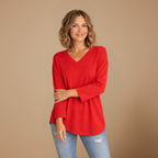 Dames ledigvallend casual t-shirt met lange mouwen en v-hals Jelle Jora Mode