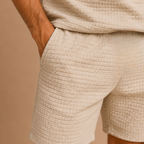 Heren casual zomerse set met gestructureerde poloshort Jelle Jora Mode