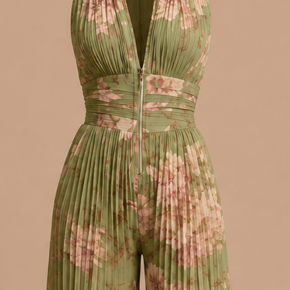 Dames jumpsuit met plooien V-hals en wijde pijpen Jelle Jora Mode