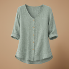 Dames casual blouse met losse pasvorm v-hals knopen en lange mouwen Jelle Jora Mode