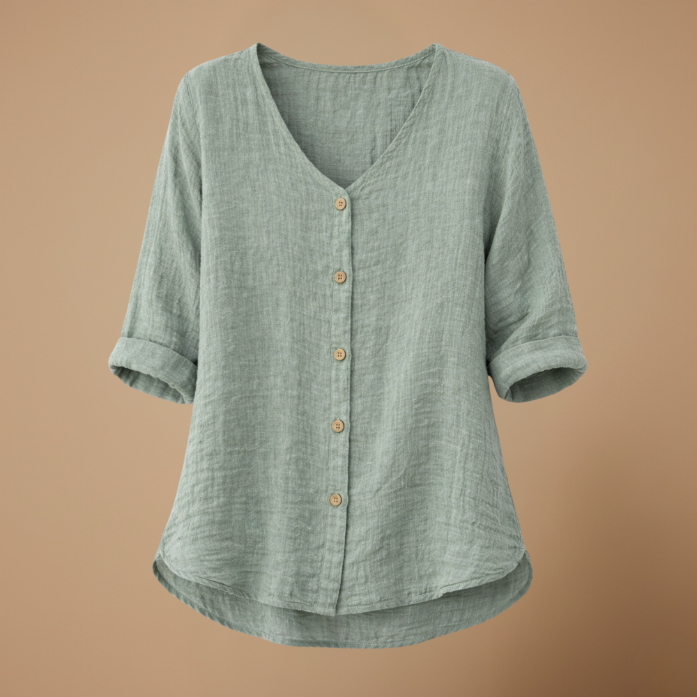 Dames casual blouse met losse pasvorm v-hals knopen en lange mouwen Jelle Jora Mode
