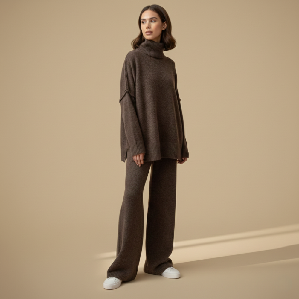 Dikke gebreide broek met hoge kraag voor dames Jelle Jora Mode