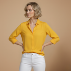 Dames losvallend effen overhemd met lange mouwen en knoopsluiting