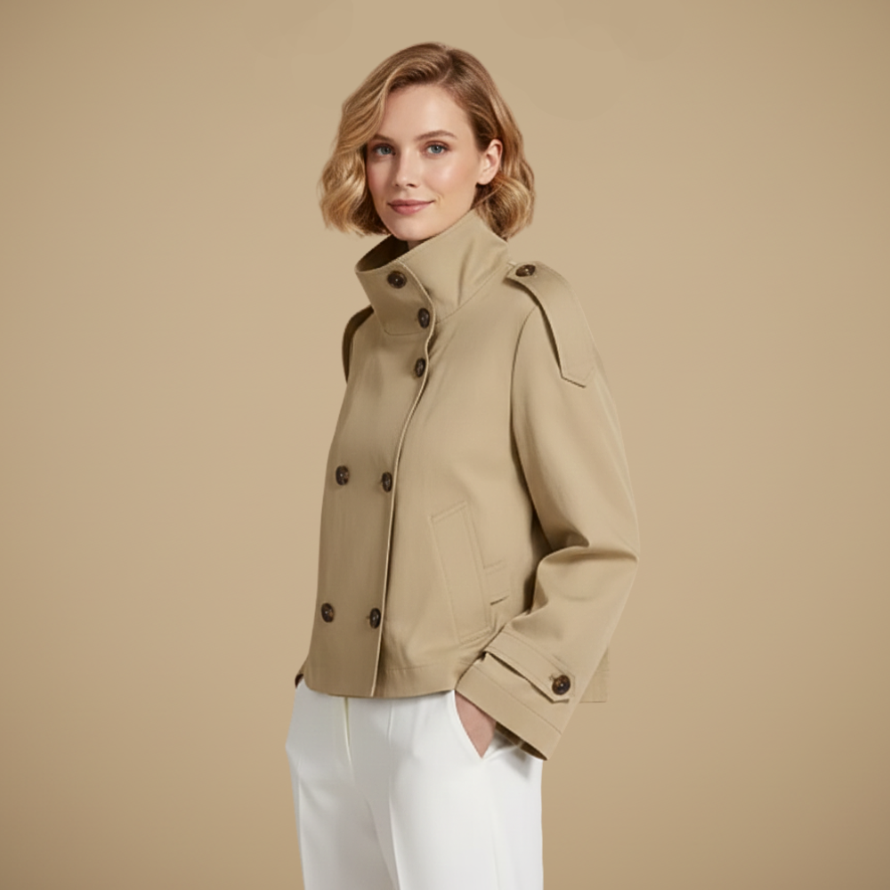 Korte trenchcoat met dubbele knoopsluiting voor dames Jelle Jora Mode