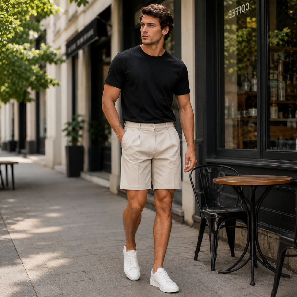 Heren casual short met plooien en middelhoge taille met zakken Jelle Jora Mode