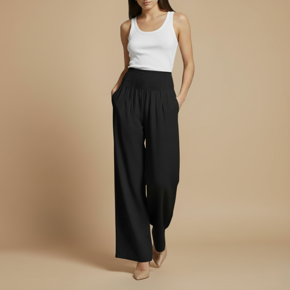 Elastische Hoge Taille Wijde Broek Jelle Jora Mode