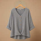 Dames casual blouse met losse pasvorm knoopsluiting en v-hals Jelle Jora Mode