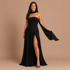 Dames strapless maxi-jurk met hoge split Jelle Jora Mode
