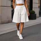 Dames bermudashorts met hoge taille en wijde pijpen Jelle Jora Mode